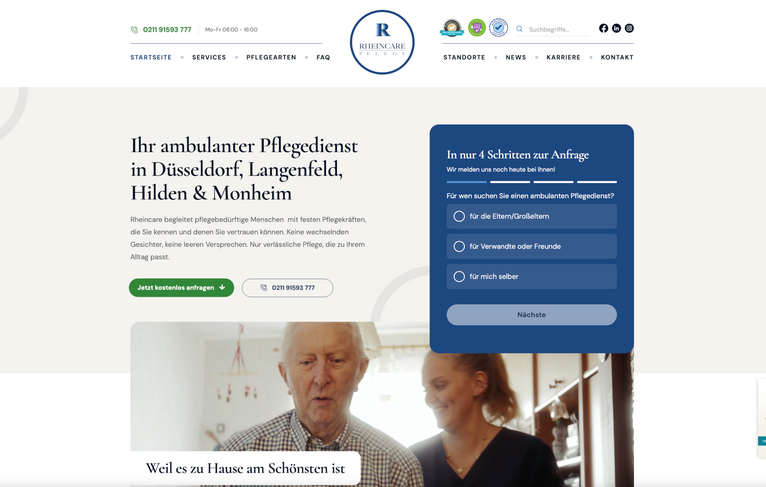 Webdesign Rheincare - Pflege aus Leidenschaft